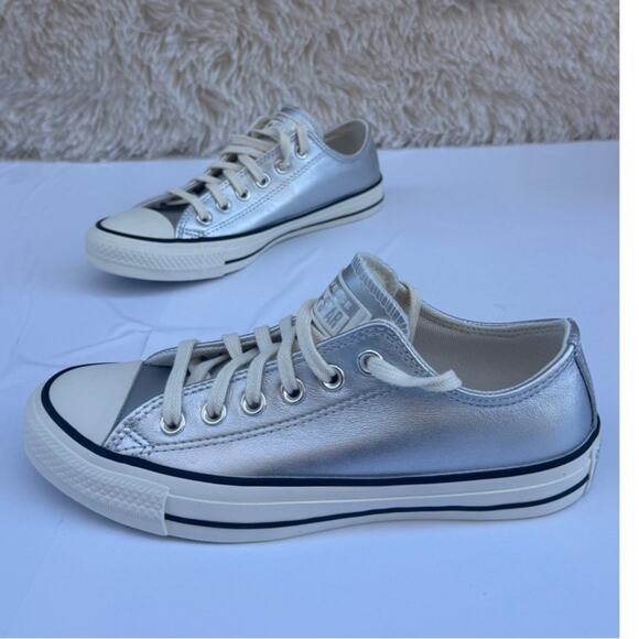 Converse Shoes - Converse Women's Silver Metallic Chuck Taylor All Star Low Leather Size 7